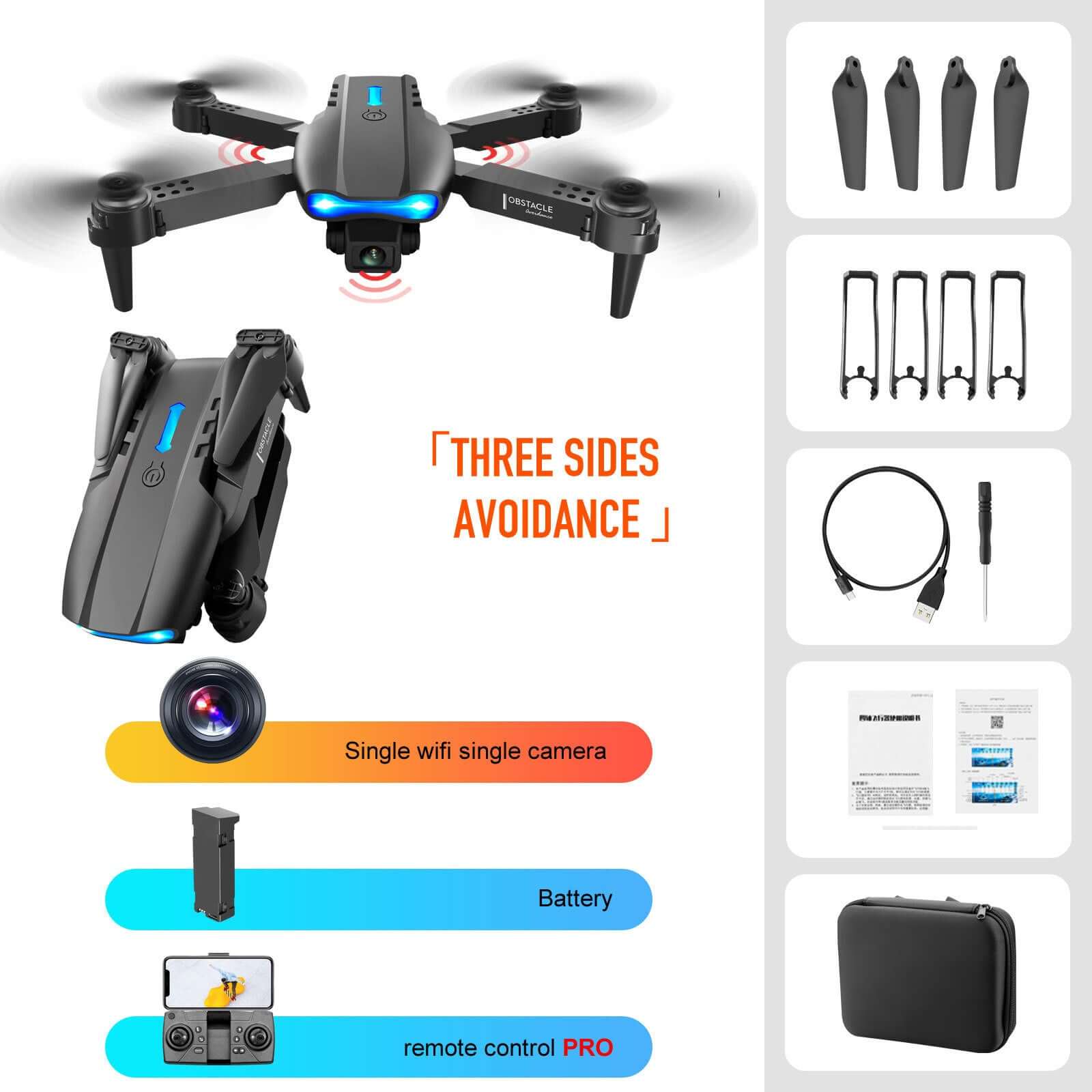 4K Dual Camera Remote Control Three-sided Obstacle Avoidance Drone Obstacle avoidance black