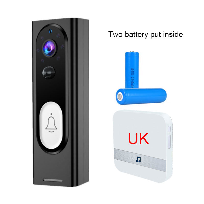 Smart Home Security Remote Monitoring Camera Voice Intercom 1080P Wireless WiFi Video Doorbell Black 2 battery inside UK