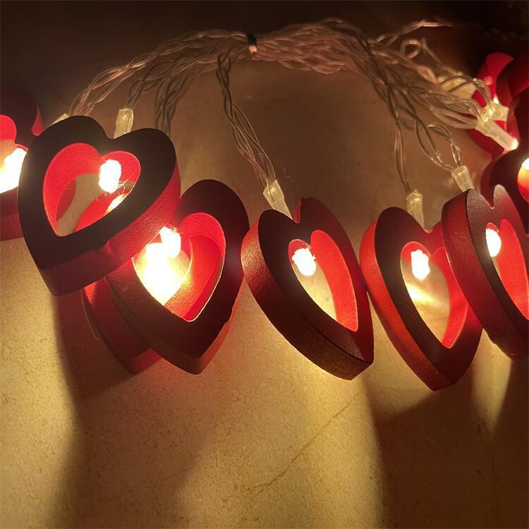 LED Wood Love Heart Lighting Chain String Red Love