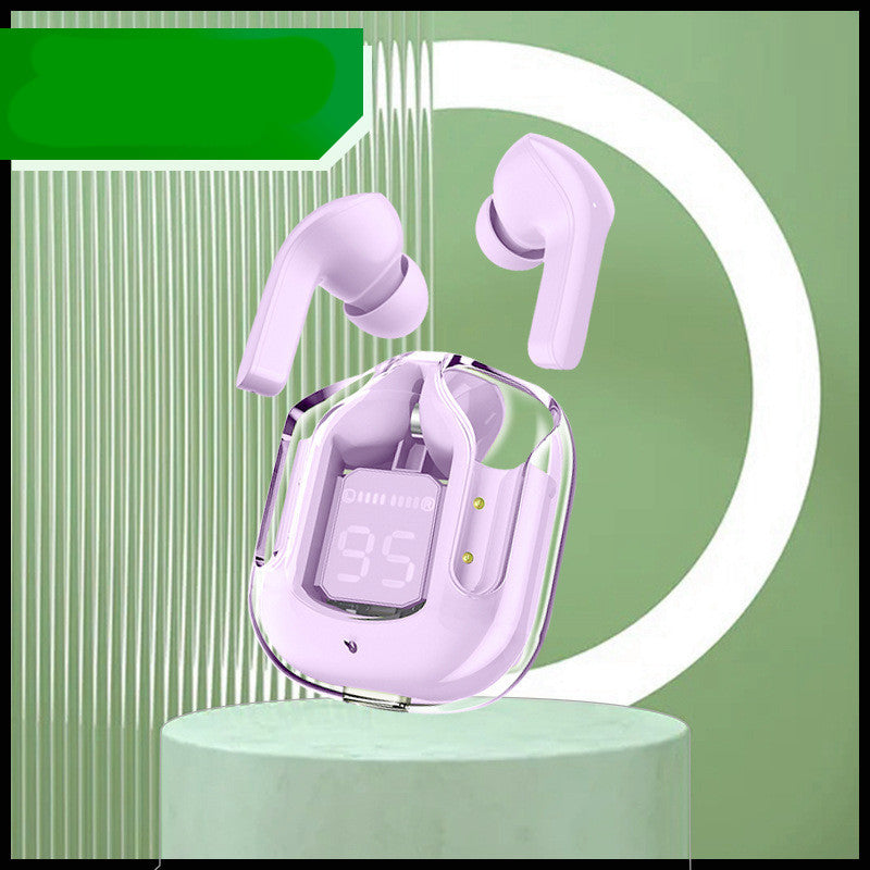 New Mini Transparent Wireless Bluetooth Headset Digital Display ENC Noise Reduction True Wireless Sports Music Purple