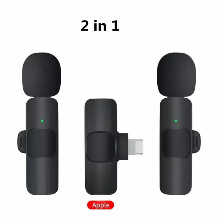 Lavalier Mini Microphone Wireless Audio Video Recording With Phone Charging Wireless Lavalier Microphone Broadcast Lapel Microphones Set Short Video Recording Chargeable Handheld Microphone Live Stre 2in1 for IOS