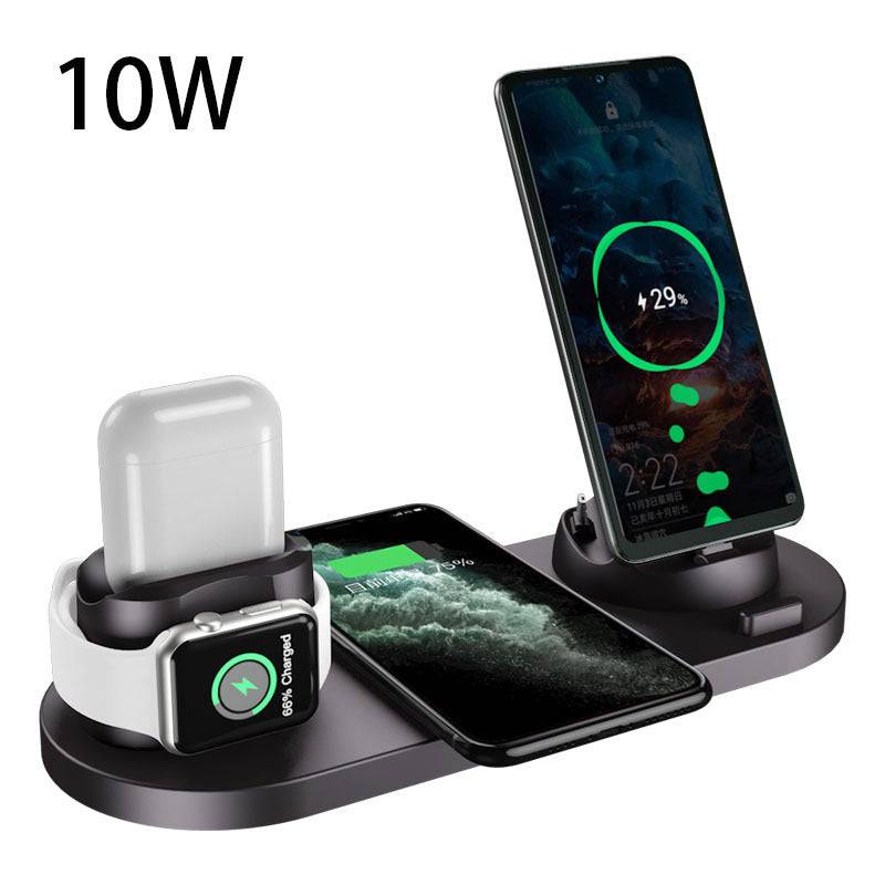 Wireless Charger For IPhone Fast Charger For Phone Fast Charging Pad For Phone Watch 6 In 1 Charging Dock Station Black 10w USB