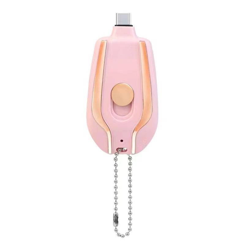 1500mAh Mini Power Emergency Pod Keychain Charger With Type-C Ultra-Compact Mini Battery Pack Fast Charging Backup Power Bank Dark Pink