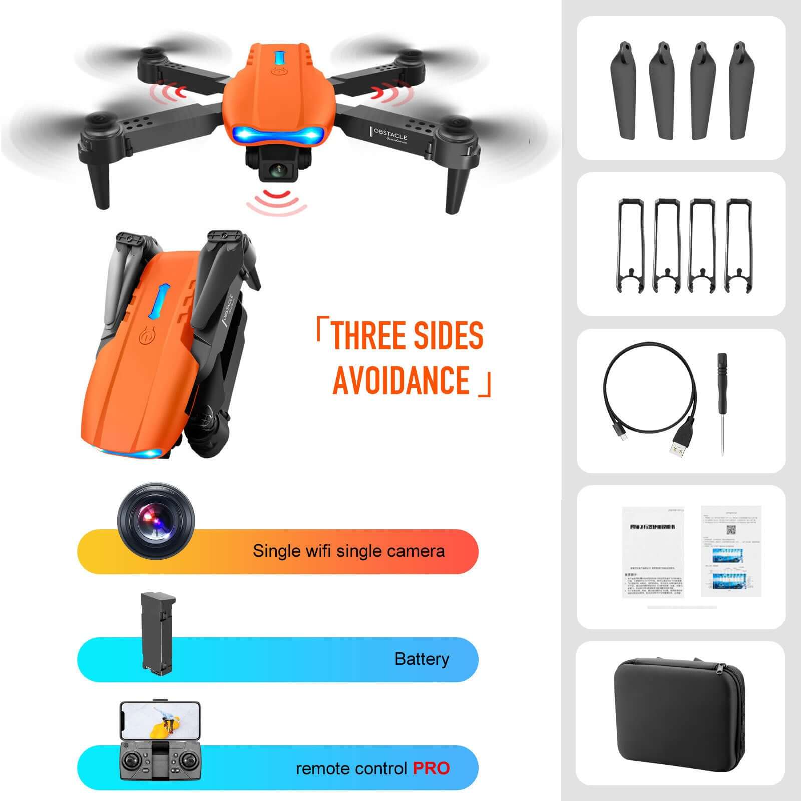 4K Dual Camera Remote Control Three-sided Obstacle Avoidance Drone Obstacle avoidance orange