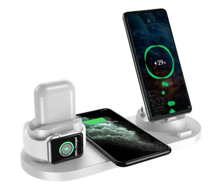 Wireless Charger For IPhone Fast Charger For Phone Fast Charging Pad For Phone Watch 6 In 1 Charging Dock Station White 15W USB