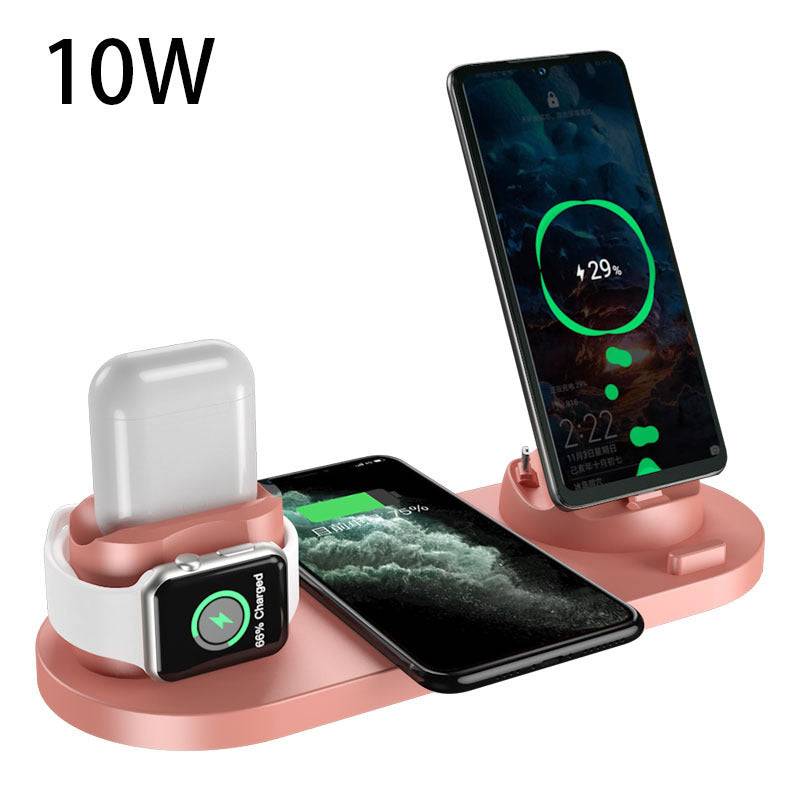 Wireless Charger For IPhone Fast Charger For Phone Fast Charging Pad For Phone Watch 6 In 1 Charging Dock Station Pink 10w USB