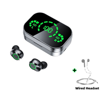 YD03 Wireless Bluetooth Headset TWS Large Screen Smart Digital Display In Ear Breathing Light Black set usb